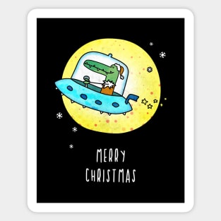 Merry Rocking Space Crocodile Alligator Christmas Sticker